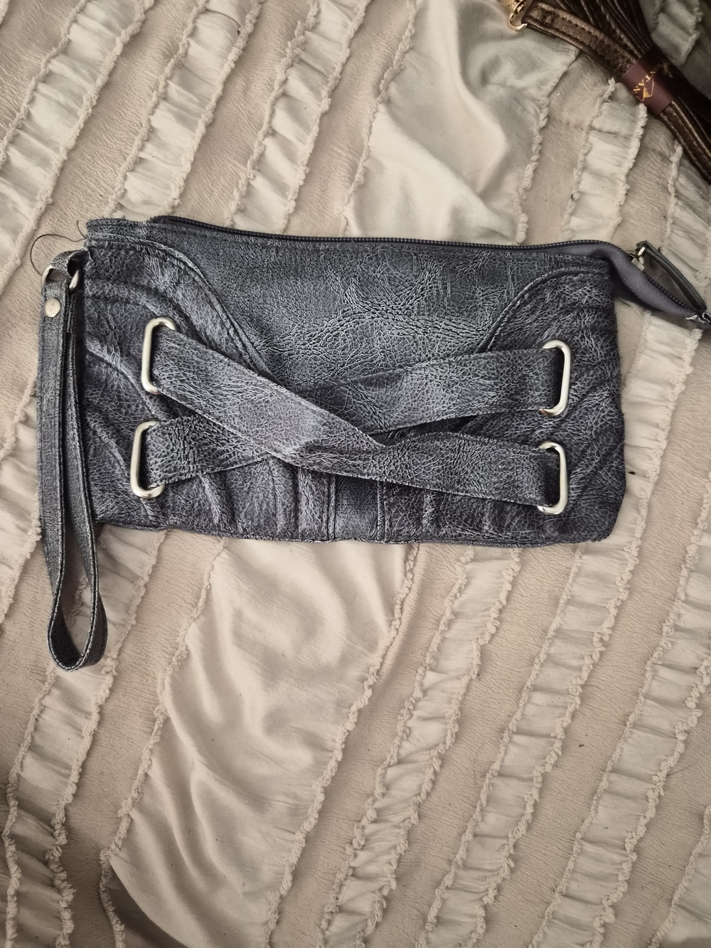 Women’s Metallic Gray Wristlet Clutch - Stylish Evening Bag